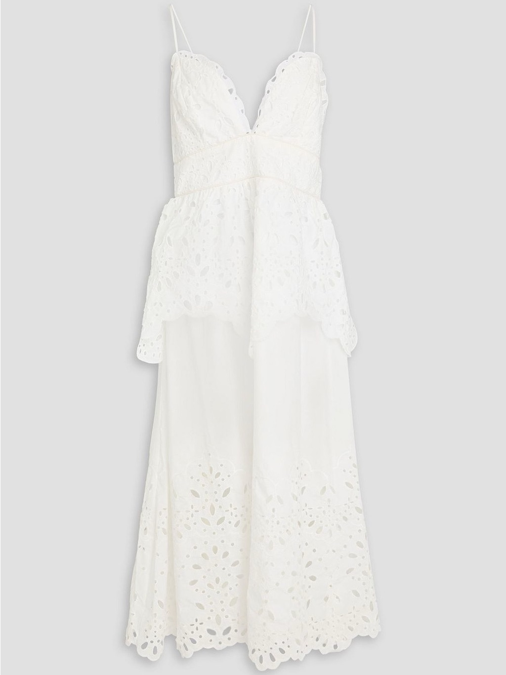 Farm Rio White Eyelet Midi Dress Scalloped Lace Vacation Summer Dress